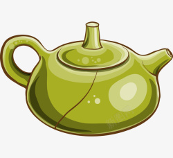 手绘卡通绿色茶壶素材