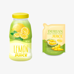 柠檬榴莲果汁饮料创意卡通包装矢矢量图素材