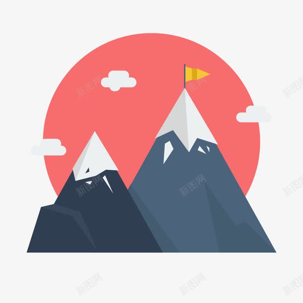 扁平高耸雪山png免抠素材_88icon https://88icon.com 山丘 扁平 扁平山 红日 高耸