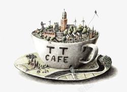 咖啡杯中的城市素描插画素材
