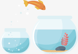 跳跃的金鱼金鱼跳跃两个鱼缸卡通浅蓝金鱼鱼矢量图高清图片