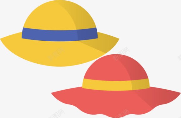 海滩遮阳伞黄色帽子旅游出行小元素遮阳帽图矢量图图标图标