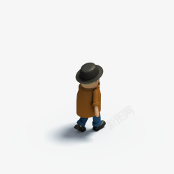 棕色外套黑色帽子小人背面模型高清图片
