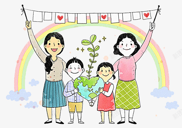 加油助威的妇女和儿童png免抠素材_88icon https://88icon.com 加油图 卡通欢呼的的女人 彩虹装饰 微笑的女人 拿着爱心的孩子 树苗