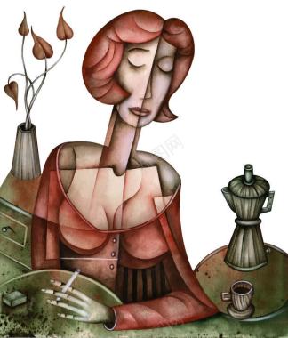 抽烟的女人油画背景