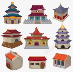 卡通中国古典建筑青瓦白墙素材