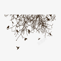 枯树枝和小鸟小鸟枯树枝线稿图标高清图片