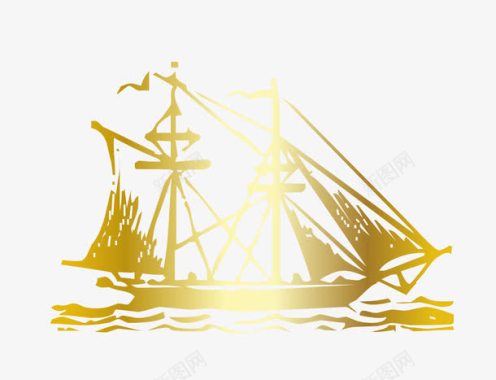 金色金沙卡通手绘金色扬帆起航图标图标