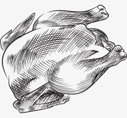 卡通手绘素描线稿黑白烤鸭插画矢量图素材