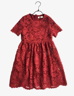 女童红色蕾丝裙素材