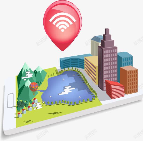 手机上的立体模型png免抠素材_88icon https://88icon.com wifi信号 城市3D模型 手机模型 立体模型