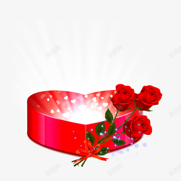 心形发光礼盒png免抠素材_88icon https://88icon.com 发光礼盒 心形盒子 浪漫 玫瑰花 节日装饰 闪亮