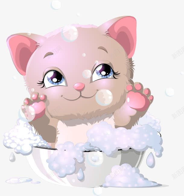 洗澡的猫咪png免抠素材_88icon https://88icon.com 可爱 手绘 泡泡 洗澡 猫咪 猫洗澡