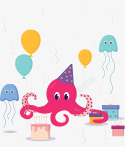 生日派对粉红章鱼矢量图素材