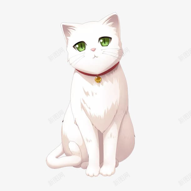 白色猫咪png免抠素材_88icon https://88icon.com 动物 可爱 委屈 猫 猫咪 白色 绿眼睛 胡须 铃铛