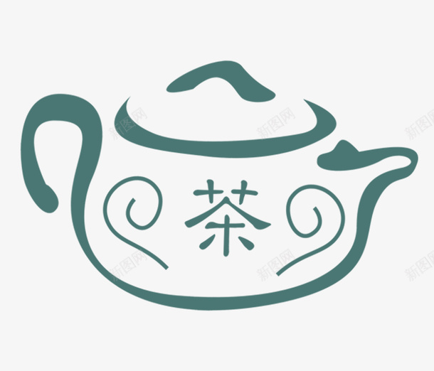 中国风韵味茶壶png免抠素材_88icon https://88icon.com 中国风 深绿 画 茶壶