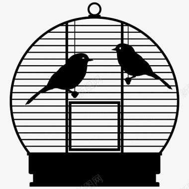 牢笼圆形鸟笼里的2只小鸟图标图标