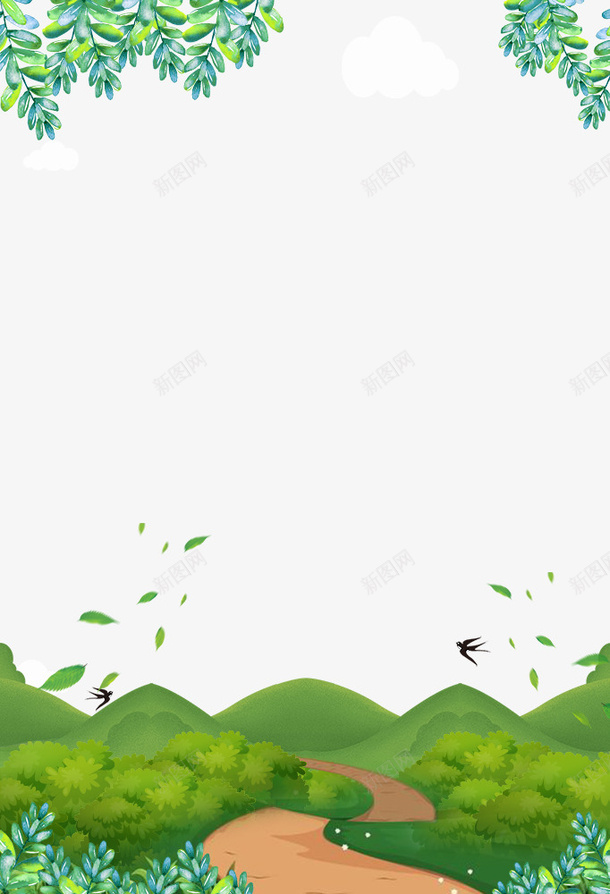 春季乡间的小道春色边框psd免抠素材_88icon https://88icon.com 乡间的小道 叶子装饰 大自然景色 春季 春色 树木装饰 植物装饰 花朵装饰