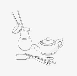 茶具三件套茶壶手绘素材