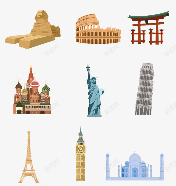 世界著名建筑物png免抠素材_88icon https://88icon.com 世界著名建筑物 狮身人面像 自由女神像 雕像