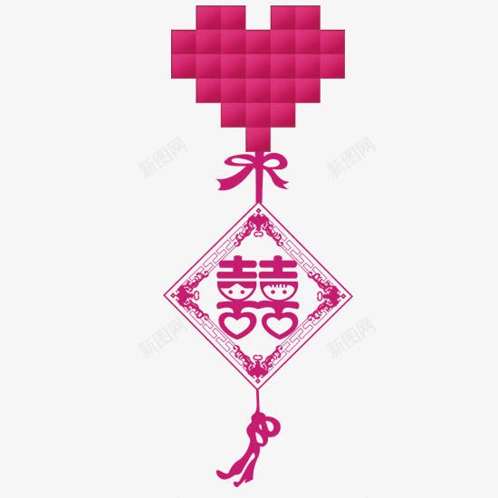 婚礼同心结挂饰png免抠素材_88icon https://88icon.com 双喜吊坠 粉色爱心 蝴蝶结