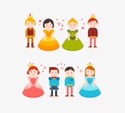 彩色整套公主王子卡通小人素材