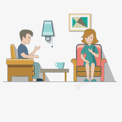 扁平化沙发坐在客厅交谈插图矢量图高清图片