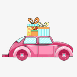 甲壳虫背景粉红色送礼物的小车高清图片