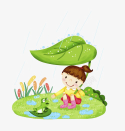 芦苇叶子和青蛙对话的女孩高清图片