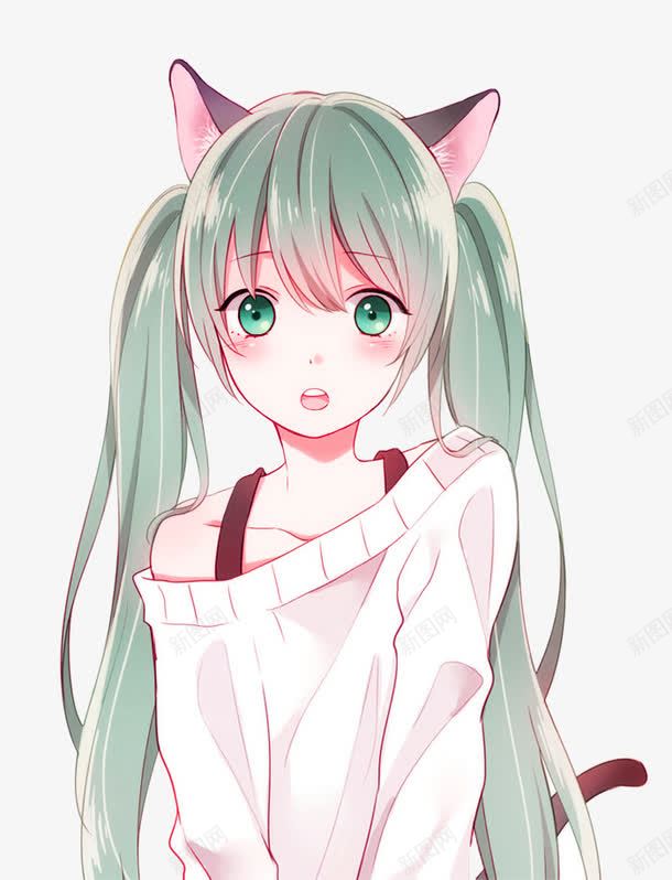 手绘猫耳少女png免抠素材_88icon https://88icon.com 双马尾 可爱 女孩 手绘女孩 猫耳少女 马尾