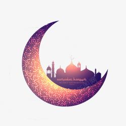 创意月亮和发光的清真寺素材