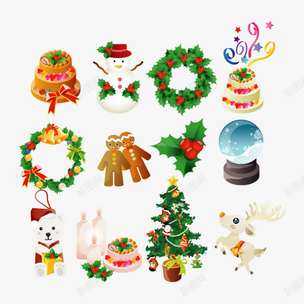 圣诞综合1png免抠素材_88icon https://88icon.com 圣诞树 圣诞节 素材综合 蛋糕 雪人 麋鹿