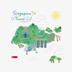 装饰新加坡绿色山脉著名景点分布素材