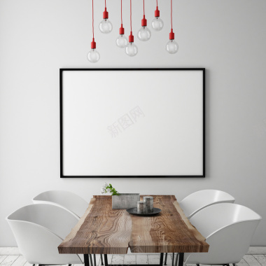 灯泡桌椅与空白画框背景