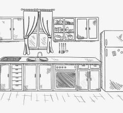 创意橱柜手绘厨房橱柜背景高清图片