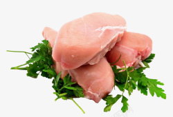 鸡胸脯实物餐饮几块鸡胸肉和香菜高清图片