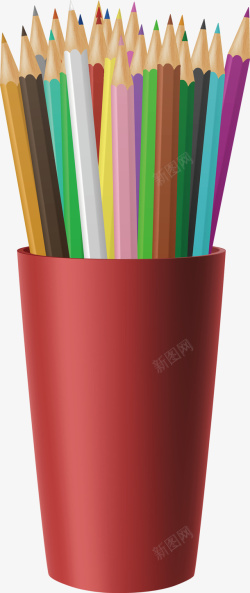 彩色的铅笔和笔筒矢量图素材