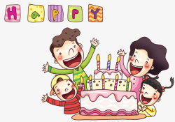 卡通标语过生日的一家人高清图片