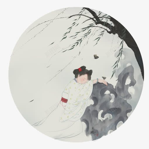 古代少女扇面png免抠素材_88icon https://88icon.com 中国风 圆形 少女 扇面