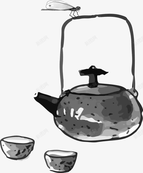 茶壶png免抠素材_88icon https://88icon.com 中国风 新茶 水墨画 水墨茶 茶 茶壶 蜻蜓茶 黑色