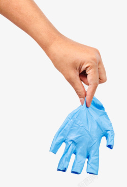 手捏着蓝色塑胶手套素材
