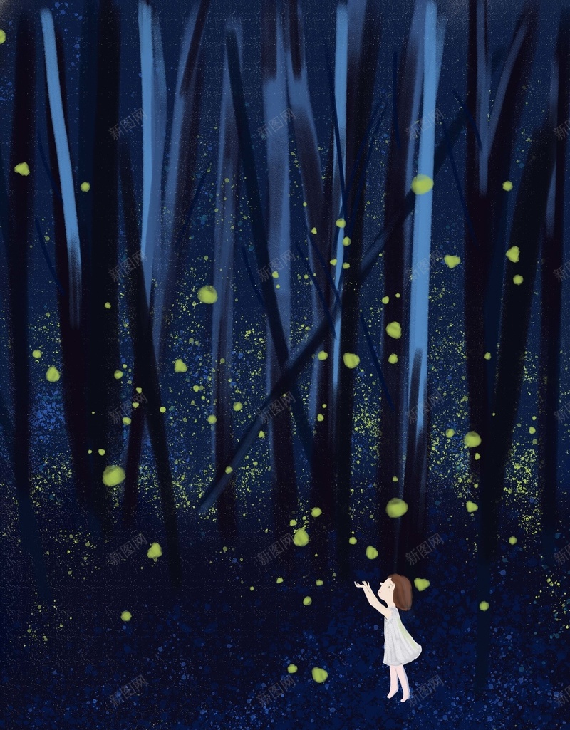 手绘夏日萤火虫之森治愈插画jpg设计背景_88icon https://88icon.com 24节气 二十四节气 卡通插画 场景插画 夏天 夏季 夜晚 大暑 女孩 节气 萤火