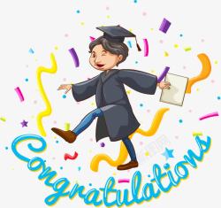 硕士帽毕业季卡通手绘祝贺毕业卡片高清图片