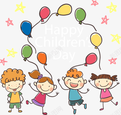 快乐小孩欢快的小孩和气球矢量图图标图标
