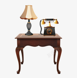 复古卡通木桌上的台灯电话素材