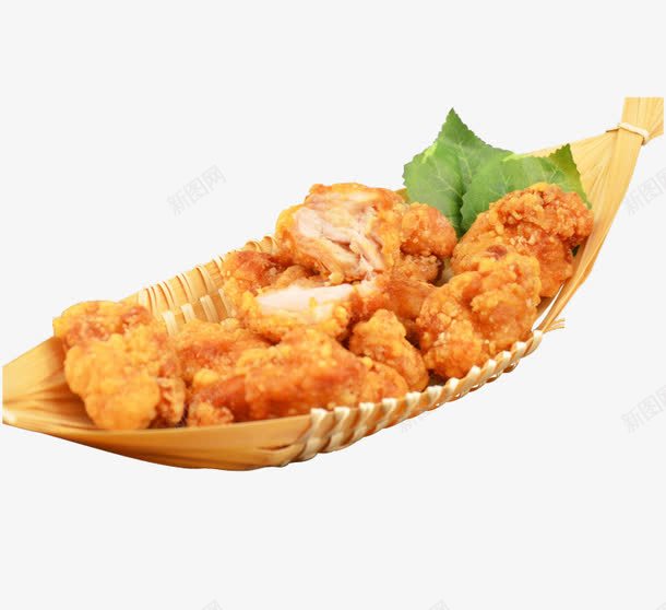 一篮油炸鸡块png免抠素材_88icon https://88icon.com 产品实物 叶子 油炸食品 鸡块 鸡米花 鸡肉