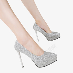 银色女鞋高跟鞋女人脚高跟鞋亮片鞋素材