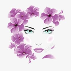 紫色花朵环绕纹绣美女素材