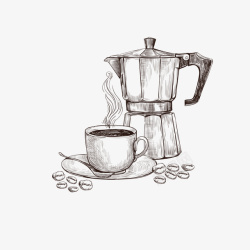 精致手绘素描咖啡杯咖啡器具素材