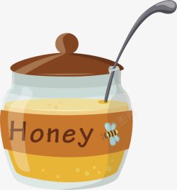 勺子炖罐蜂蜜罐子高清图片